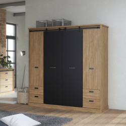 Szafa przesuwna 200 cm z szufladami Kaszmiro KZMS944 dąb waterford/czarny