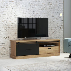 Szafka RTV 160 cm Kaszmiro KZMT221L dąb waterford/czarny