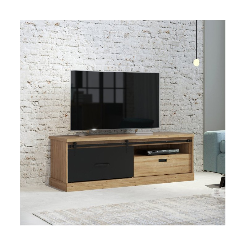 Szafka RTV 160 cm Kaszmiro KZMT221L dąb waterford/czarny