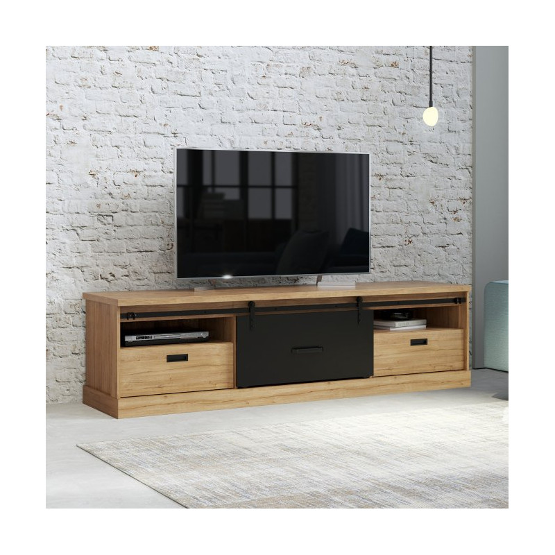 Szafka RTV 200 cm z szufladami Kaszmiro KZMT231 dąb waterford/czarny