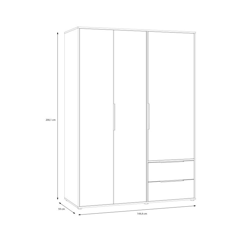 Szafa otwierana 150 cm z szufladami Orkney OKYS831 dąb mauvella