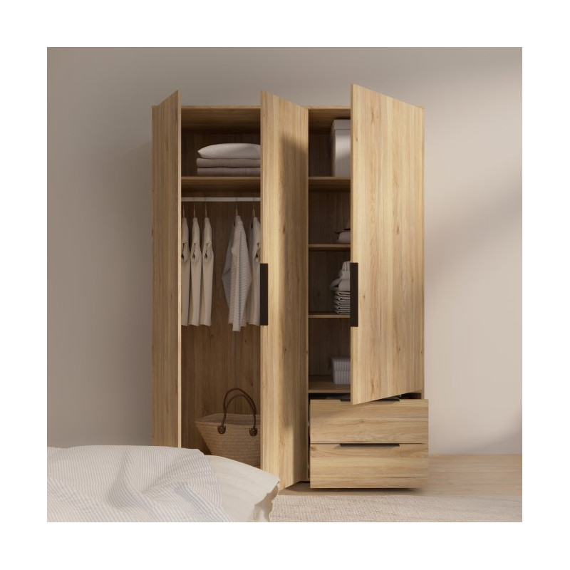 Szafa otwierana 150 cm z szufladami Orkney OKYS831 dąb mauvella