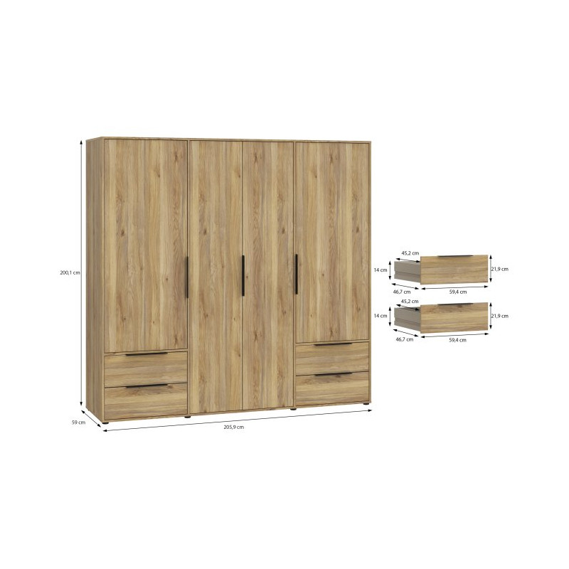 Szafa 210 cm z szufladami Orkney OKYS841dąb mauvella