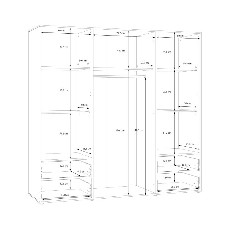Szafa 210 cm z szufladami Orkney OKYS841dąb mauvella