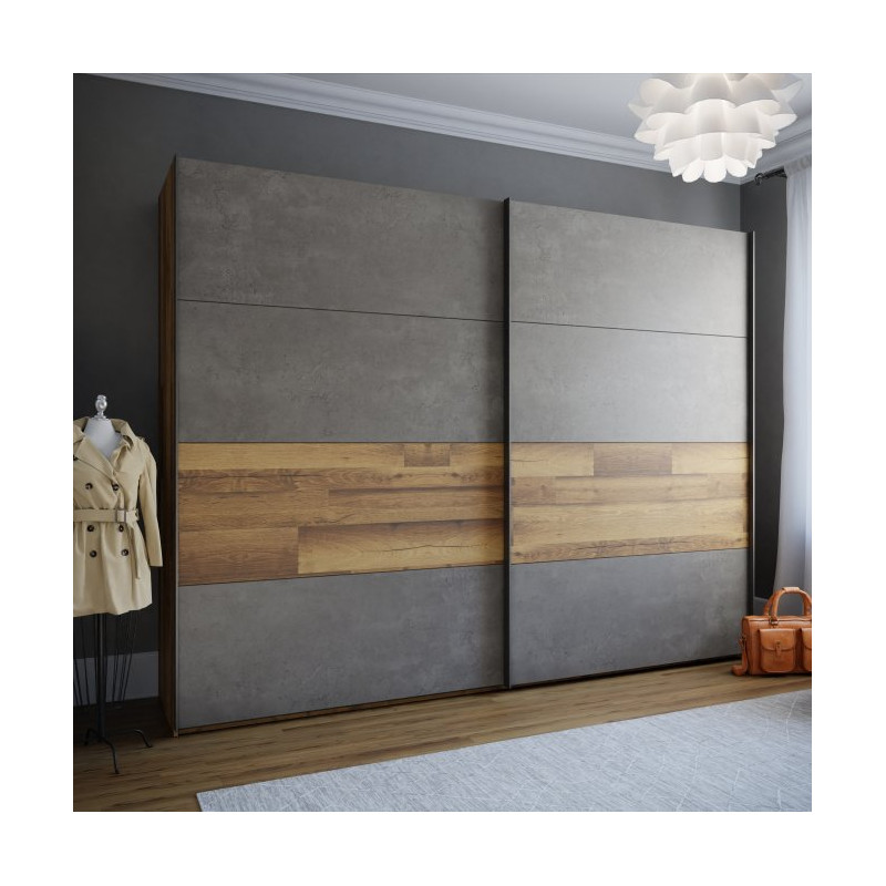Szafa przesuwna 270 cm Ricciano RCQS12411 dąb klepkowy/beton