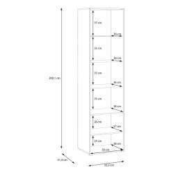 Wąska witryna do salonu jadalni Orkney OKYV711 dąb mauvella/biały połysk