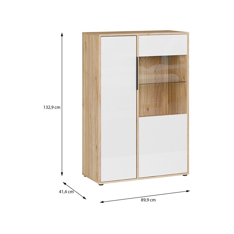 Witryna 90 cm Orkney OKYV321R dąb mauvella/biały połysk