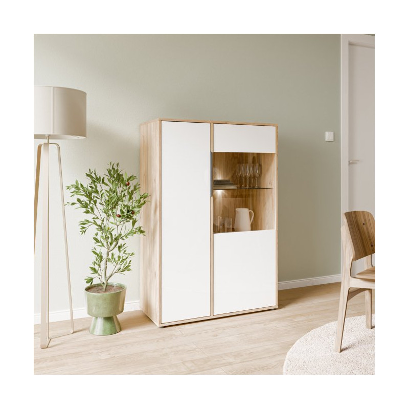 Witryna 90 cm Orkney OKYV321R dąb mauvella/biały połysk