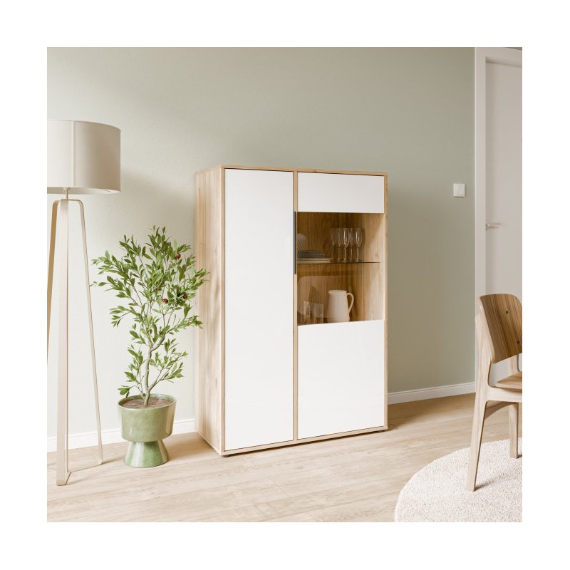 Witryna 90 cm Orkney OKYV321R dąb mauvella/biały połysk