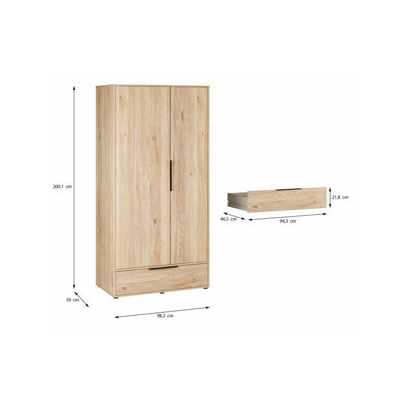 Szafa ubraniowa 100 cm Orkney OKYS821 dąb mauvella