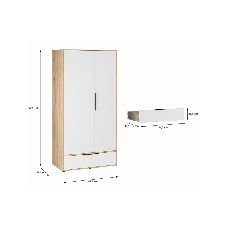 Szafa ubraniowa 100 cm Orkney OKYS821 dąb mauvella/biały połysk