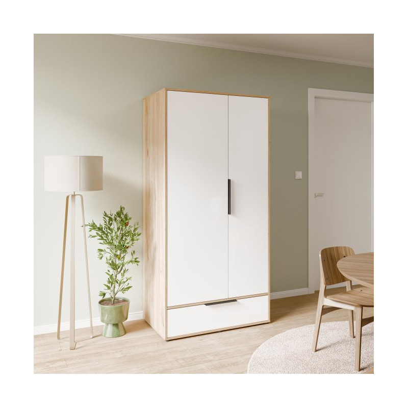 Szafa ubraniowa 100 cm Orkney OKYS821 dąb mauvella/biały połysk