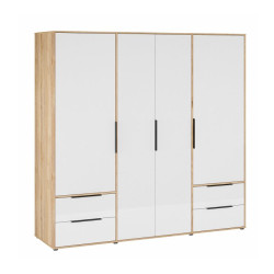 Szafa 210 cm z szufladami Orkney OKYS841dąb mauvella/biały połysk