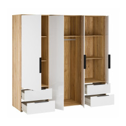 Szafa 210 cm z szufladami Orkney OKYS841dąb mauvella/biały połysk