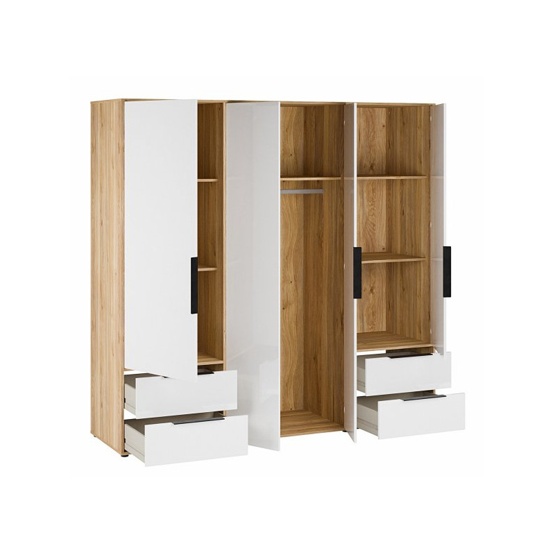 Szafa 210 cm z szufladami Orkney OKYS841dąb mauvella/biały połysk