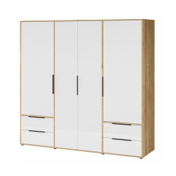 Szafa 210 cm z szufladami Orkney OKYS841dąb mauvella/biały połysk