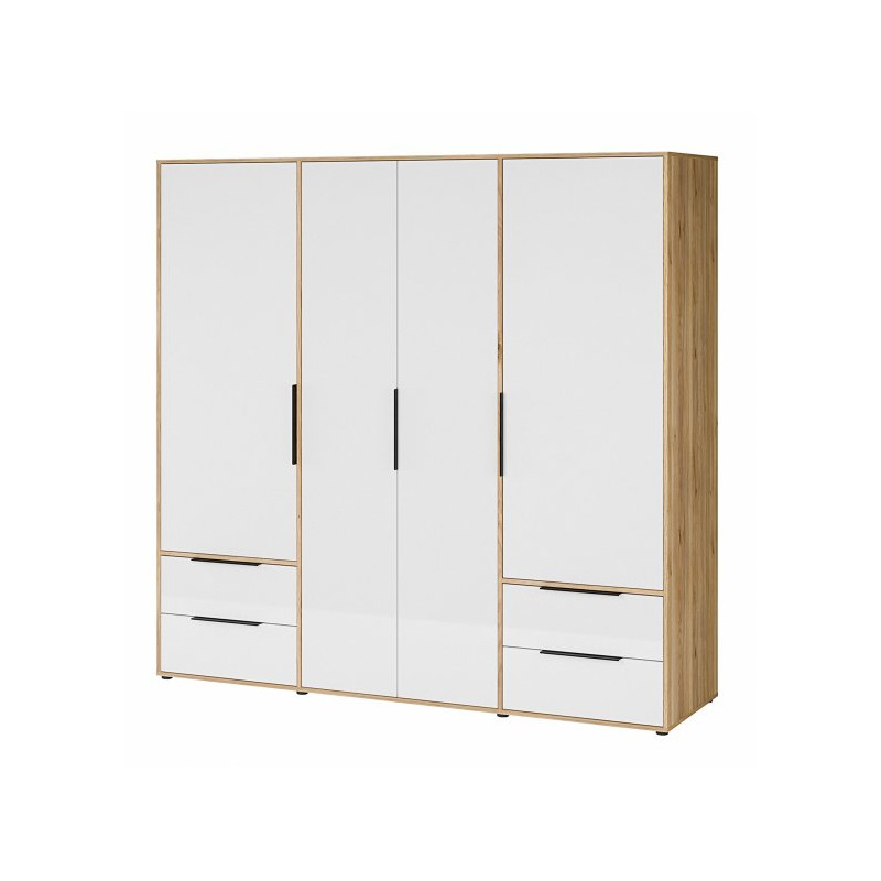 Szafa 210 cm z szufladami Orkney OKYS841dąb mauvella/biały połysk