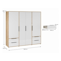 Szafa 210 cm z szufladami Orkney OKYS841dąb mauvella/biały połysk