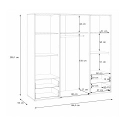 Szafa 210 cm z szufladami Orkney OKYS841dąb mauvella/biały połysk