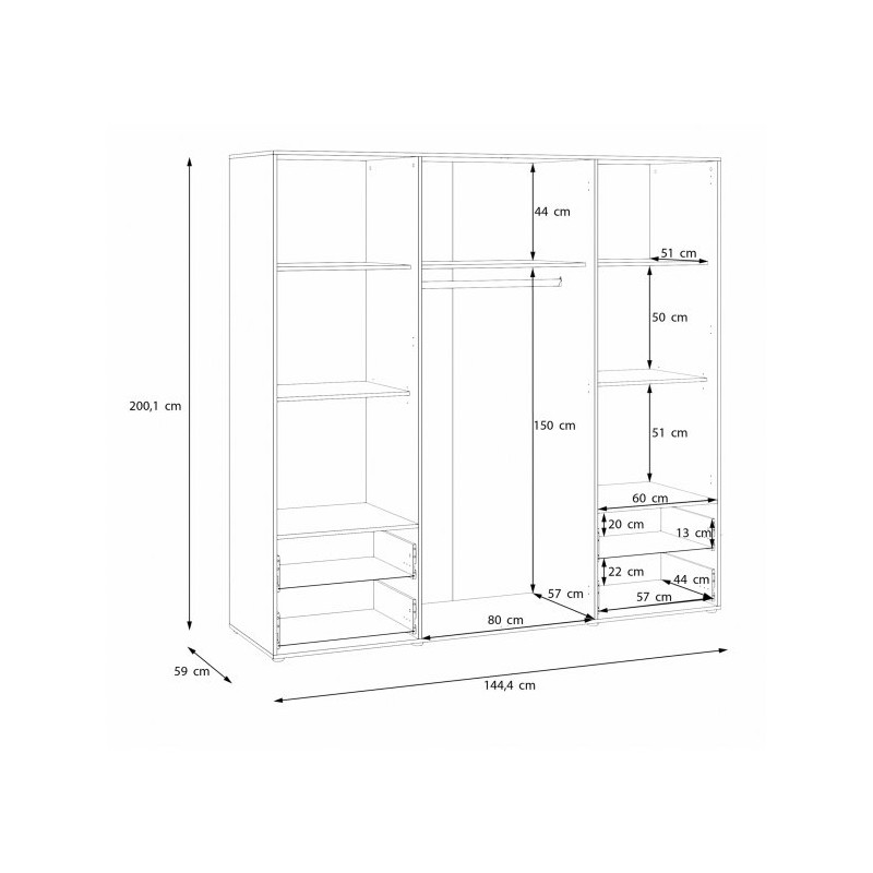 Szafa 210 cm z szufladami Orkney OKYS841dąb mauvella/biały połysk