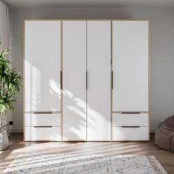 Szafa 210 cm z szufladami Orkney OKYS841dąb mauvella/biały połysk