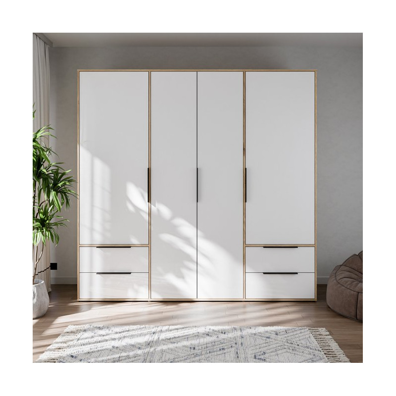 Szafa 210 cm z szufladami Orkney OKYS841dąb mauvella/biały połysk