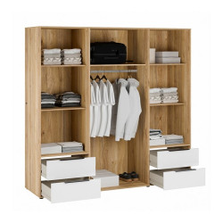 Szafa 210 cm z szufladami Orkney OKYS841dąb mauvella/biały połysk