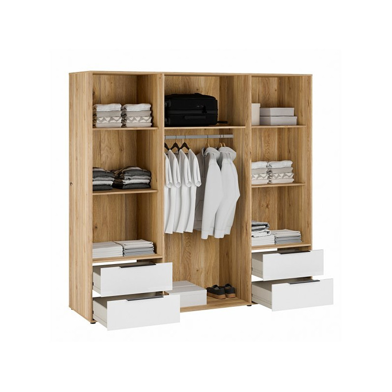 Szafa 210 cm z szufladami Orkney OKYS841dąb mauvella/biały połysk