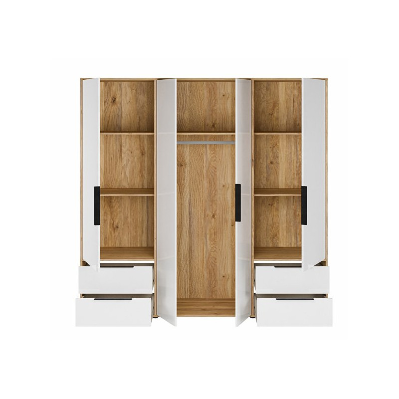 Szafa 210 cm z szufladami Orkney OKYS841dąb mauvella/biały połysk