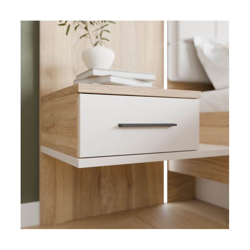 Szafka nocna z szufladą Lewa Bellevue BLQL015LT piaskowy/dąb mauvella