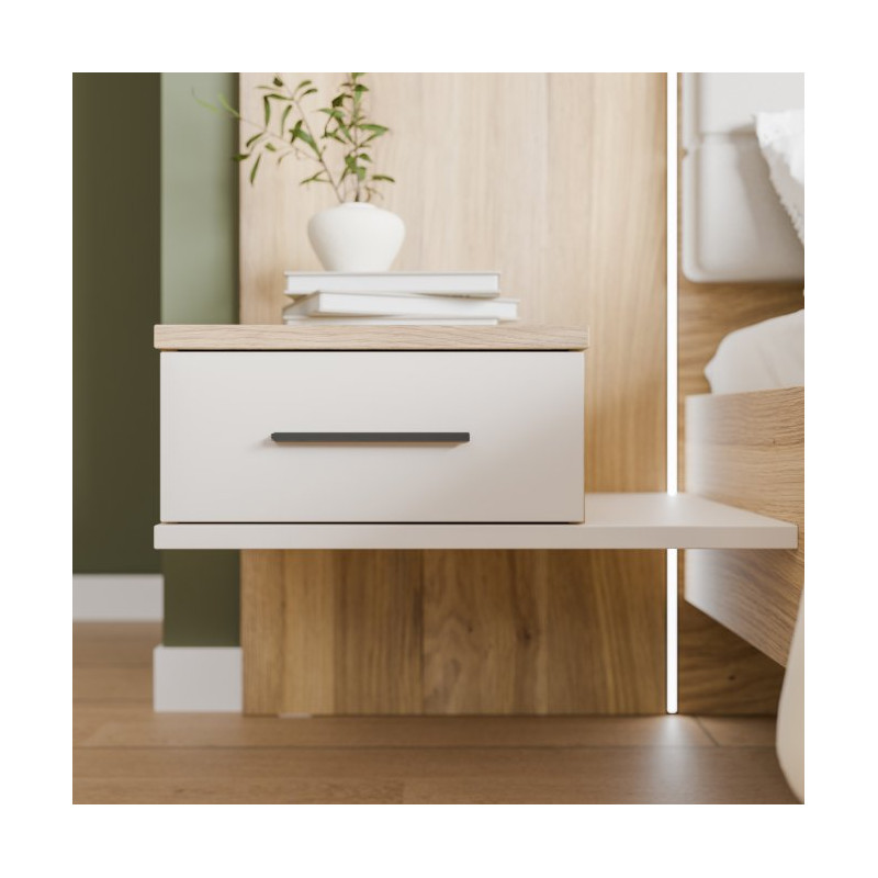 Szafka nocna z szufladą Lewa Bellevue BLQL015LT piaskowy/dąb mauvella