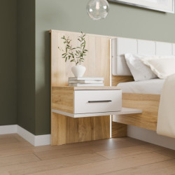 Szafka nocna z szufladą Lewa Bellevue BLQL015LT piaskowy/dąb mauvella