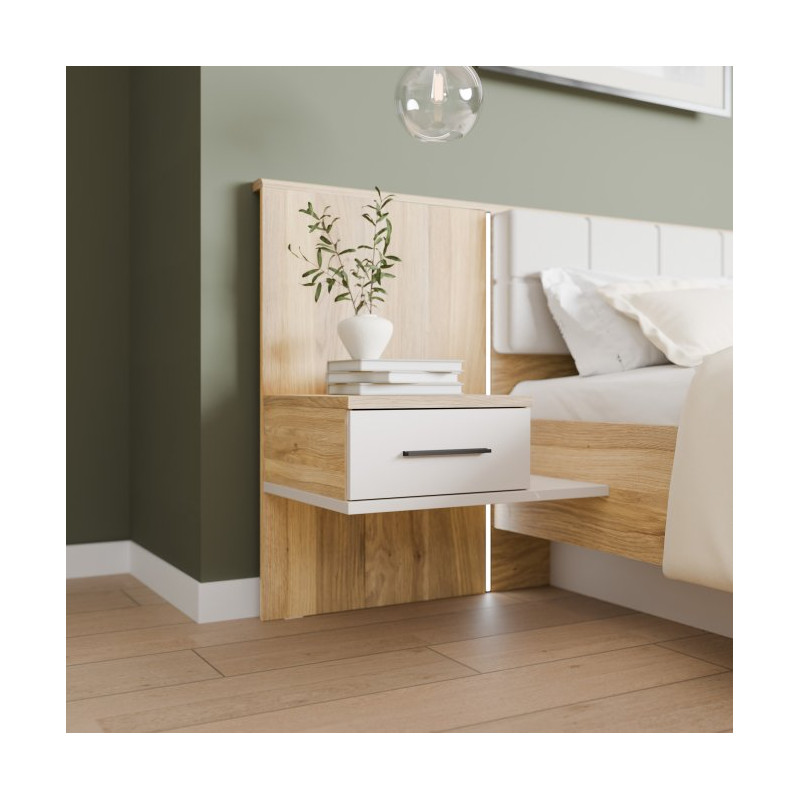 Szafka nocna z szufladą Lewa Bellevue BLQL015LT piaskowy/dąb mauvella