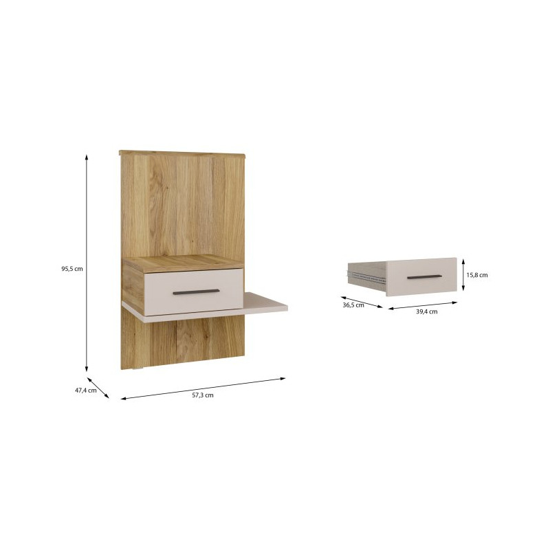 Szafka nocna z szufladą Prawa Bellevue BLQL015RT piaskowy/dąb mauvella