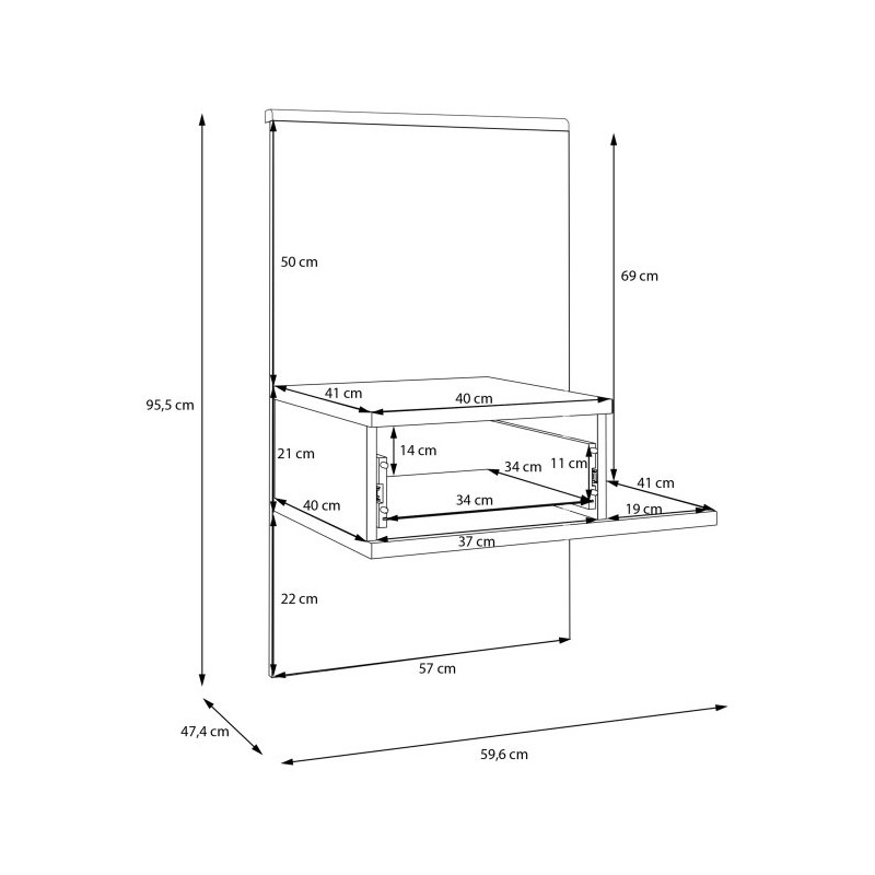 Szafka nocna z szufladą Prawa Bellevue BLQL015RT piaskowy/dąb mauvella