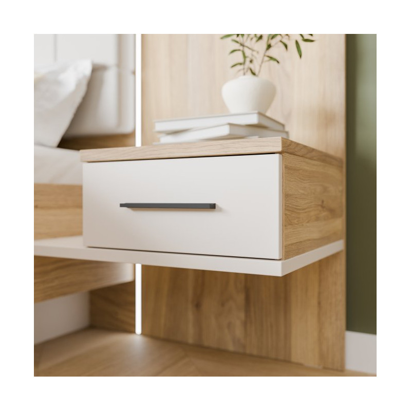 Szafka nocna z szufladą Prawa Bellevue BLQL015RT piaskowy/dąb mauvella