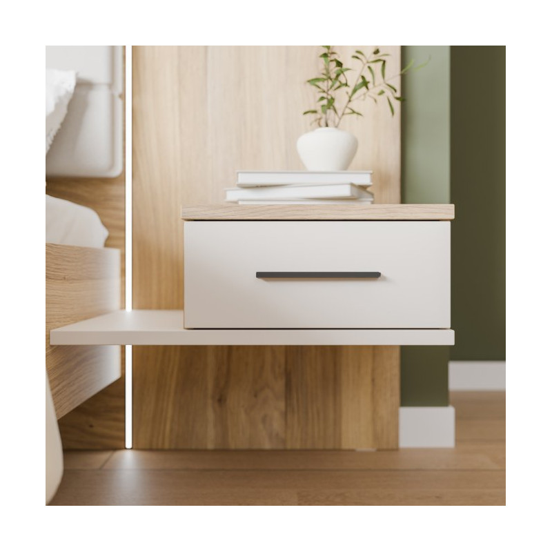 Szafka nocna z szufladą Prawa Bellevue BLQL015RT piaskowy/dąb mauvella