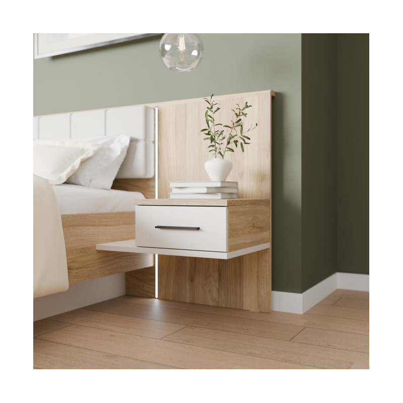 Szafka nocna z szufladą Prawa Bellevue BLQL015RT piaskowy/dąb mauvella