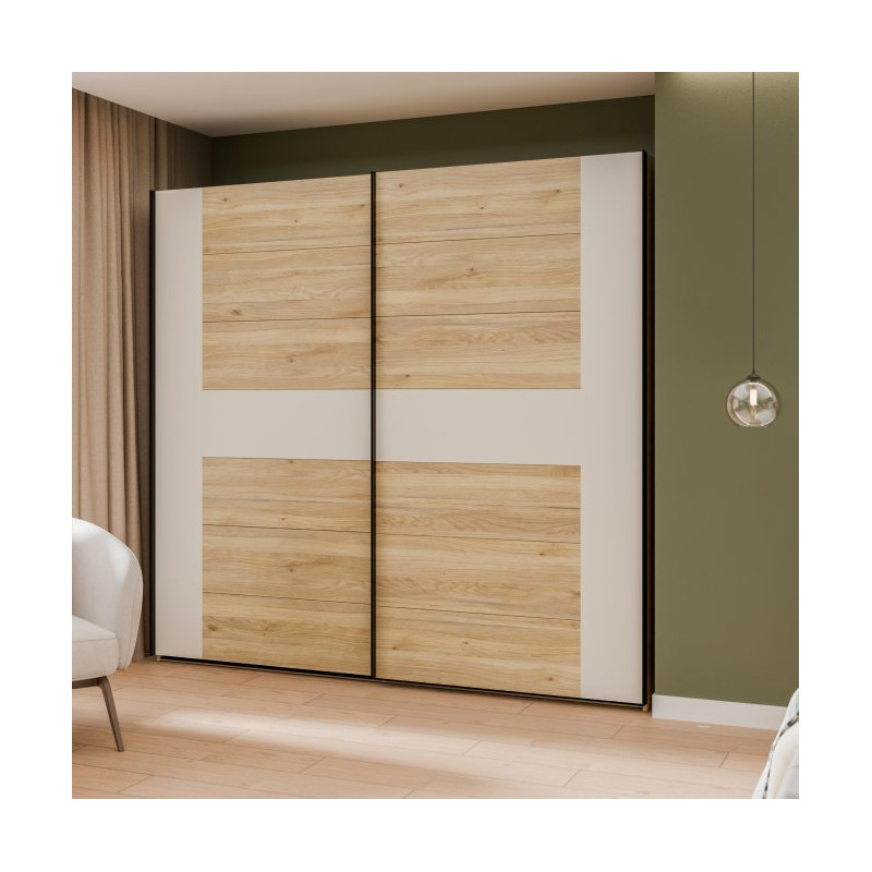 Szafa przesuwna 220 cm Bellevue BLQS92711 piaskowy/dąb mauvella