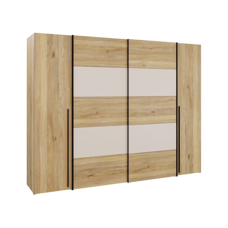 Duża szafa ubraniowa 270 cm Bellevue NRGS82511 piaskowy/dąb mauvella