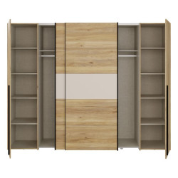 Duża szafa ubraniowa 270 cm Bellevue NRGS82511 piaskowy/dąb mauvella