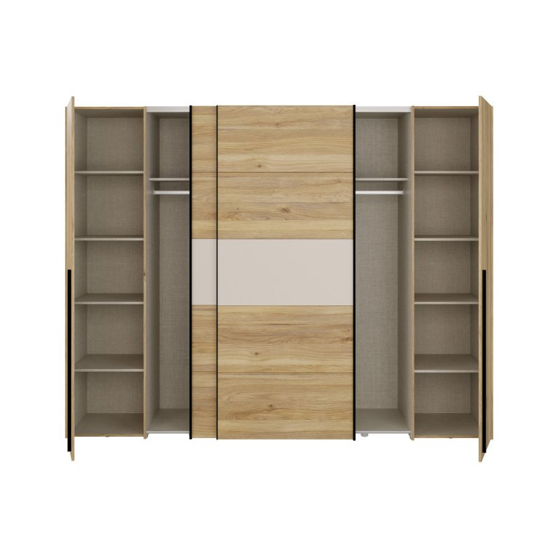 Duża szafa ubraniowa 270 cm Bellevue NRGS82511 piaskowy/dąb mauvella