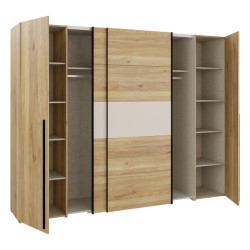 Duża szafa ubraniowa 270 cm Bellevue NRGS82511 piaskowy/dąb mauvella