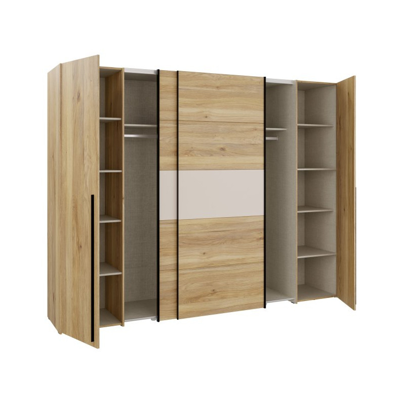 Duża szafa ubraniowa 270 cm Bellevue NRGS82511 piaskowy/dąb mauvella