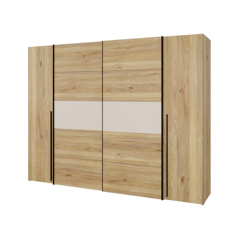 Duża szafa ubraniowa 270 cm Bellevue NRGS82511 piaskowy/dąb mauvella