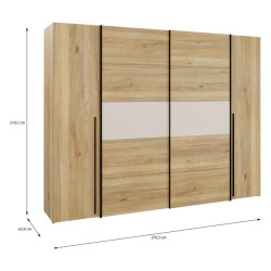 Duża szafa ubraniowa 270 cm Bellevue NRGS82511 piaskowy/dąb mauvella