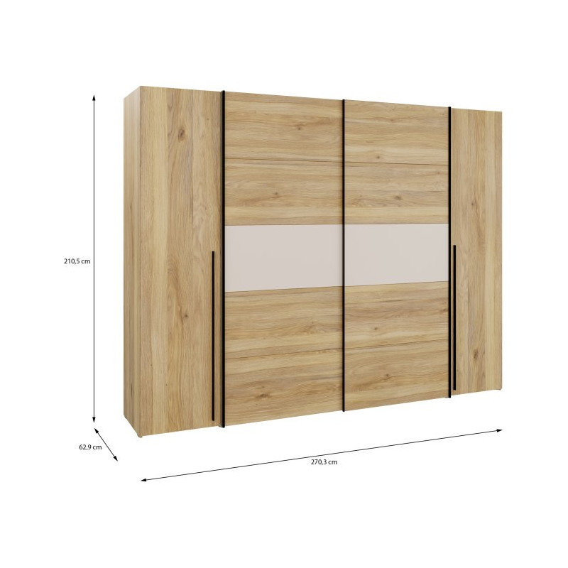 Duża szafa ubraniowa 270 cm Bellevue NRGS82511 piaskowy/dąb mauvella