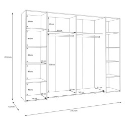 Duża szafa ubraniowa 270 cm Bellevue NRGS82511 piaskowy/dąb mauvella
