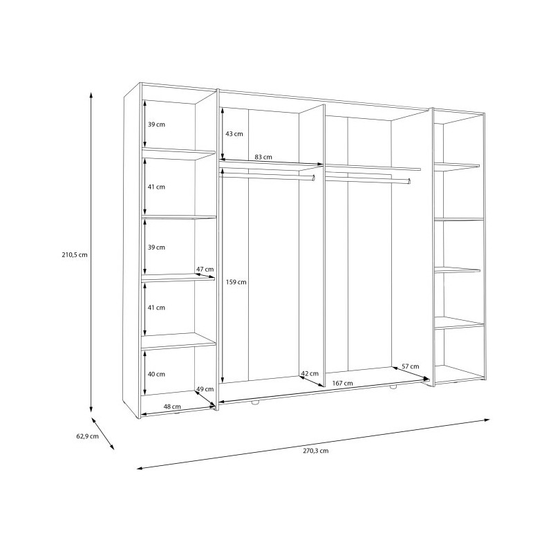 Duża szafa ubraniowa 270 cm Bellevue NRGS82511 piaskowy/dąb mauvella