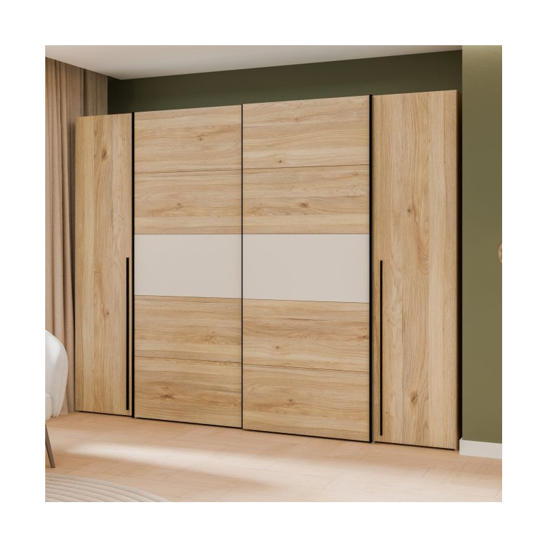 Duża szafa ubraniowa 270 cm Bellevue NRGS82511 piaskowy/dąb mauvella